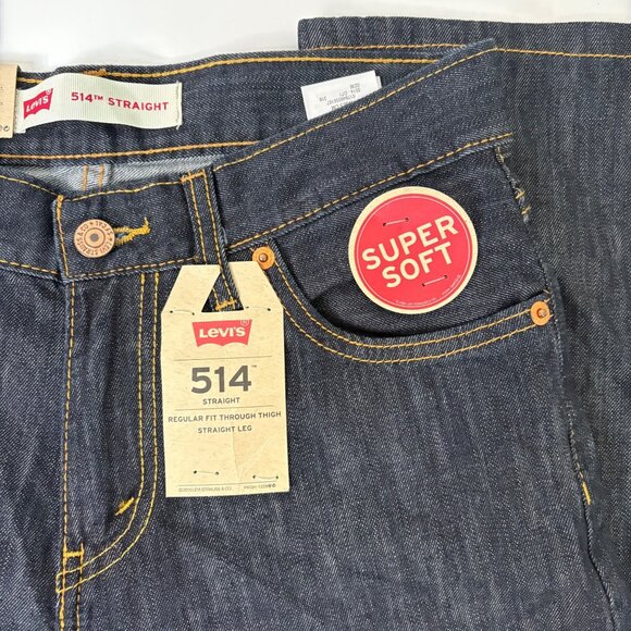 NWT Levis 514 Boys Size 14 Regular Stretch Dark Wash Jeans Straight Fit - Picture 3 of 5